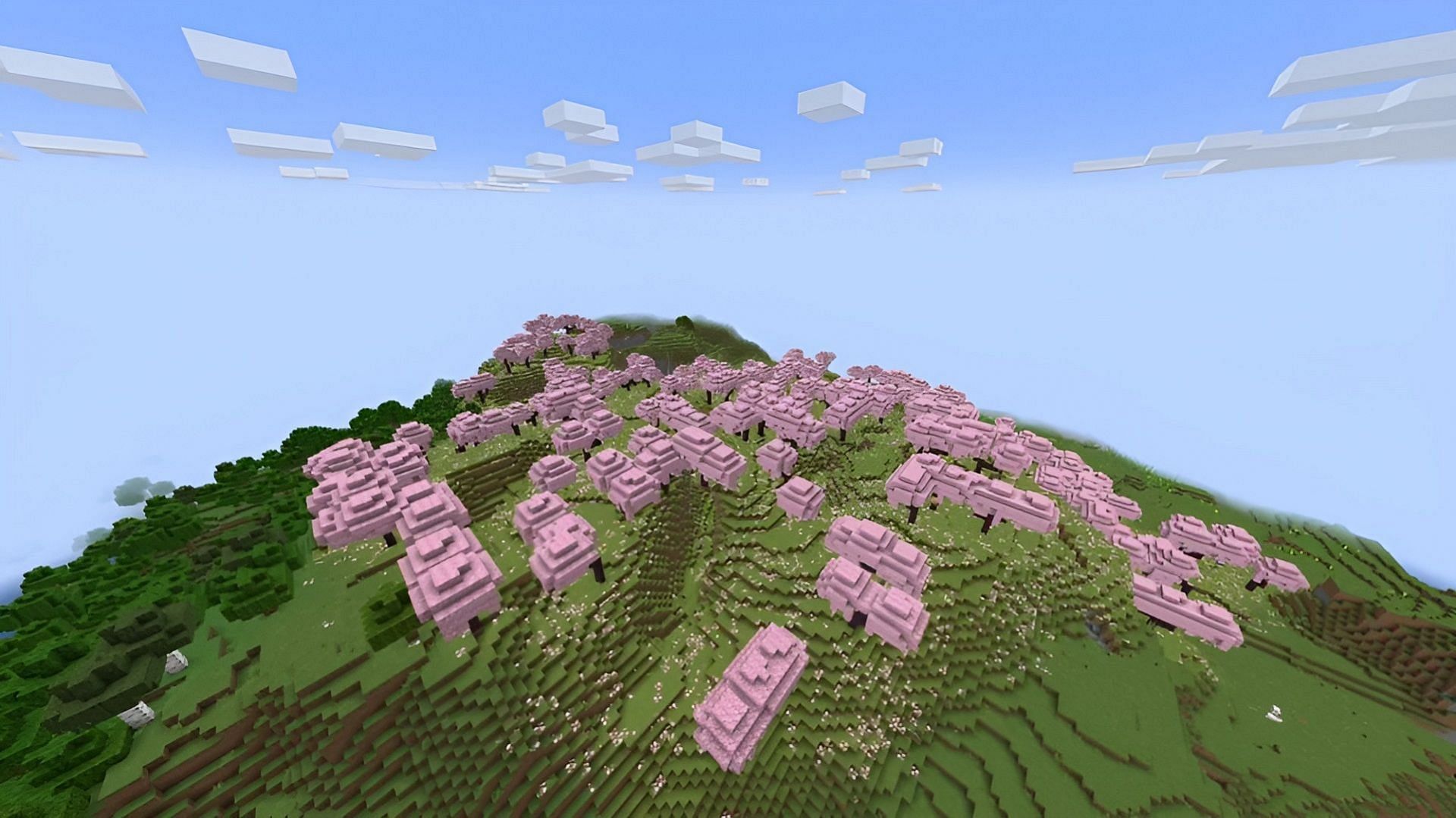 The cherry grove at this Minecraft spawn is only one upside (Image via u/IMJustHereToExistOK/Reddit)
